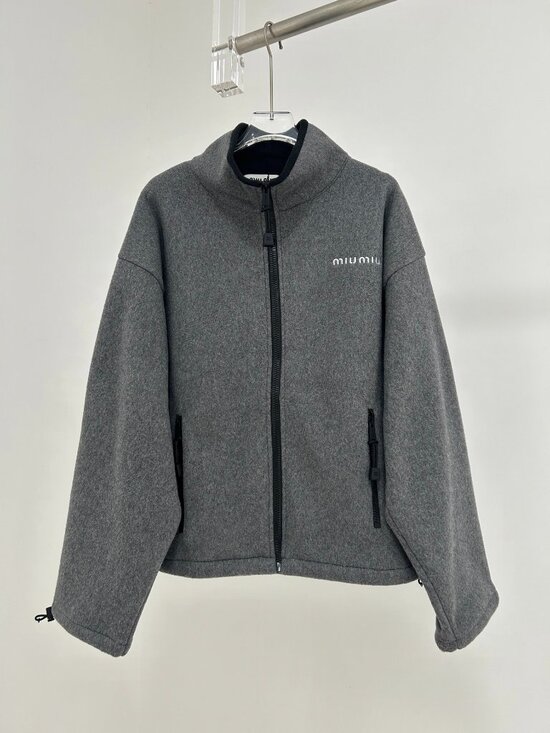 Miu Miu Jackets & Blazers - MIU MIU Women's Logo Embroidered Stand Collar Zipper Jacket
